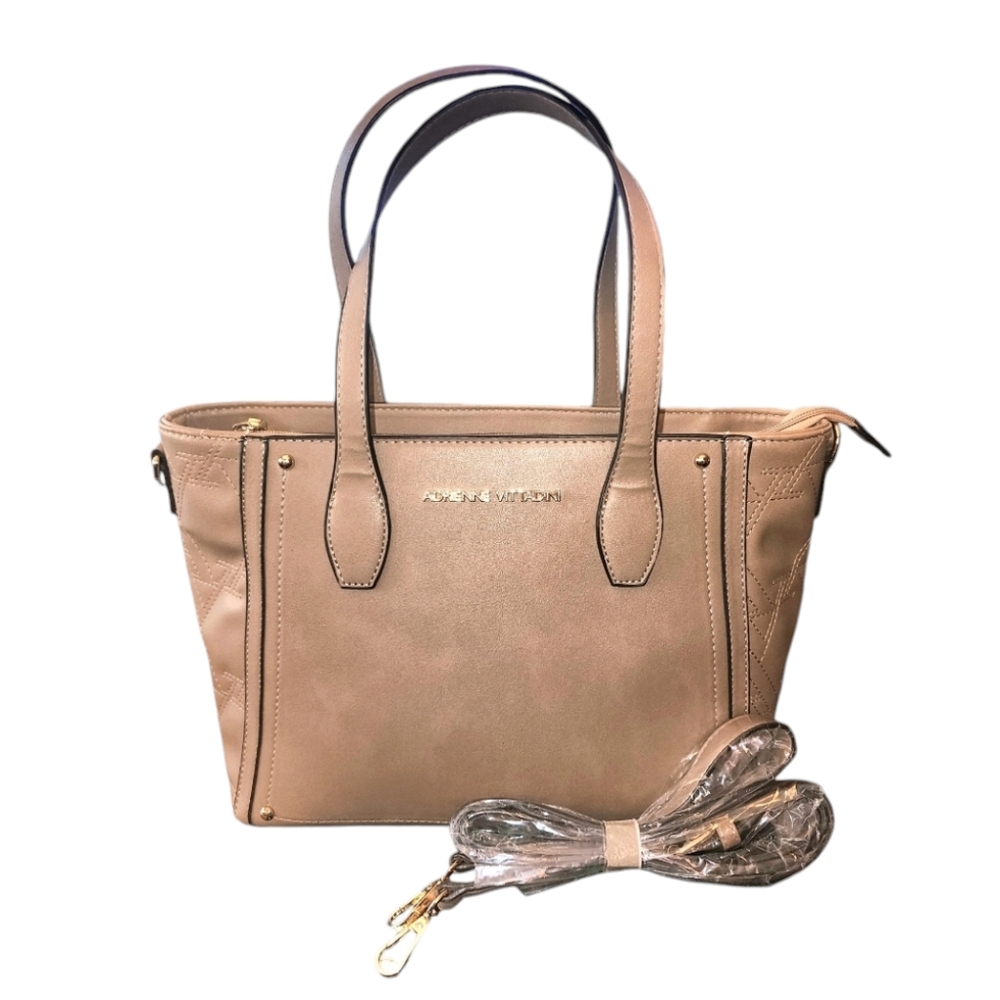 Adrienne Vittadini Taupe Vegan Leather Quilted Crossbody Tote Bag 14"X9"X5.5"